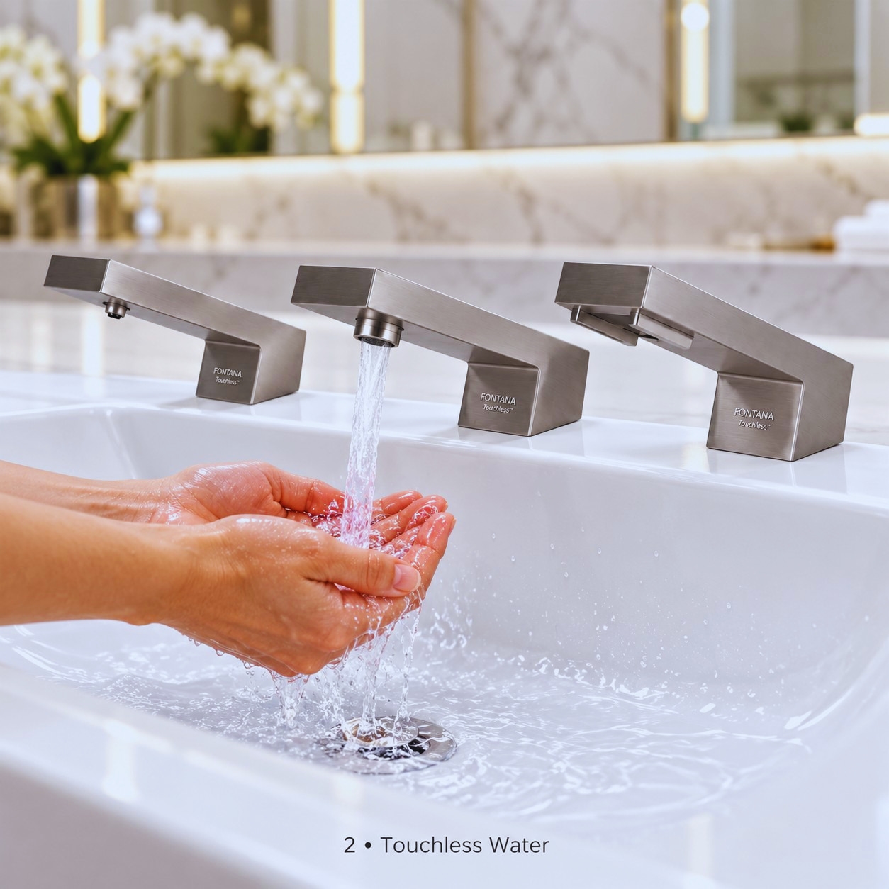 Coordinated commercial touchless bathroom fixtures